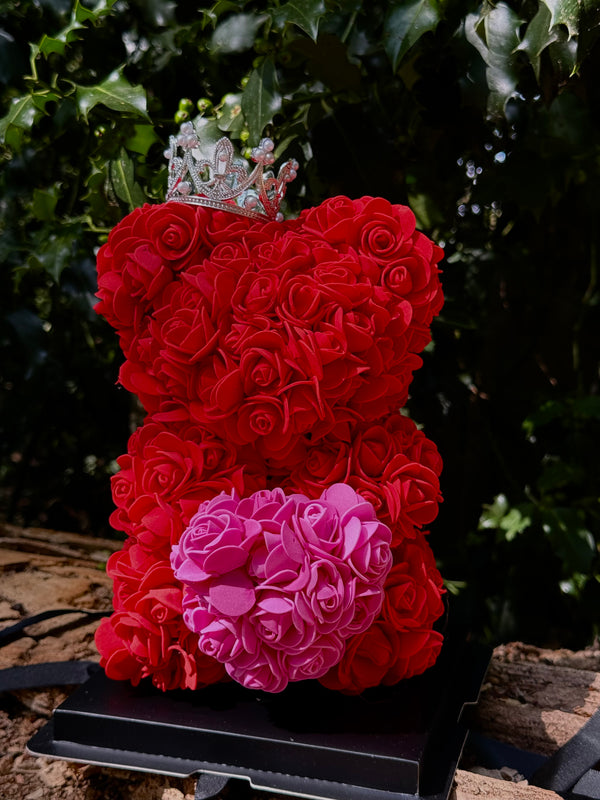 Rose Bear with Crown – 25 cm