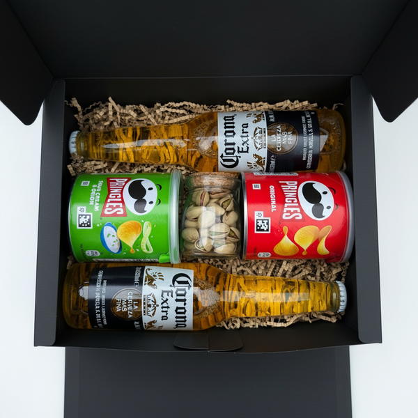 Match Day Box — luxury gift box with 2 Corona Extra beers, Pringles Original, Pringles Sour Cream & Onion and pistachios